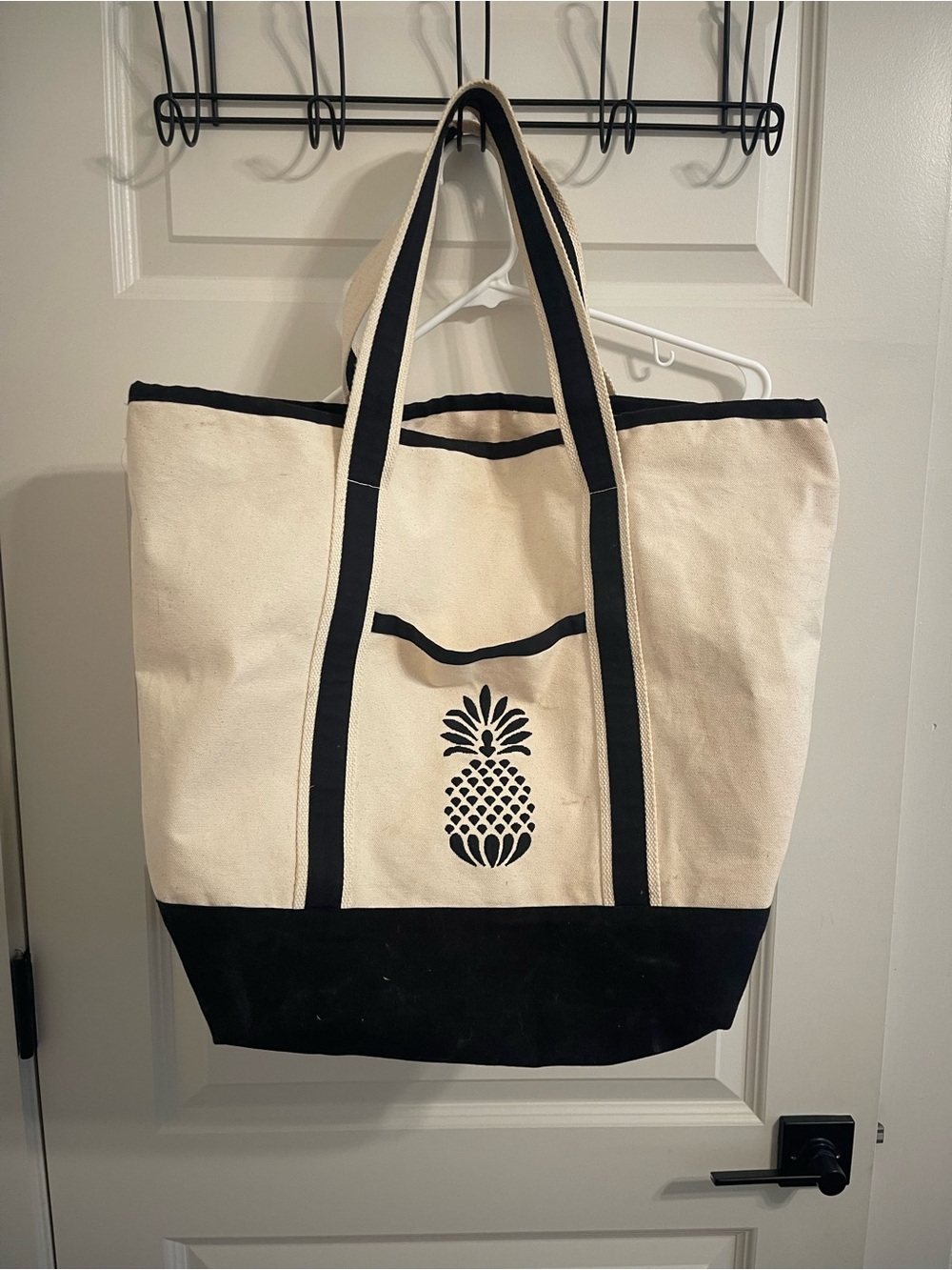 Canvas Pineapple Tote Bag in Cream and Black